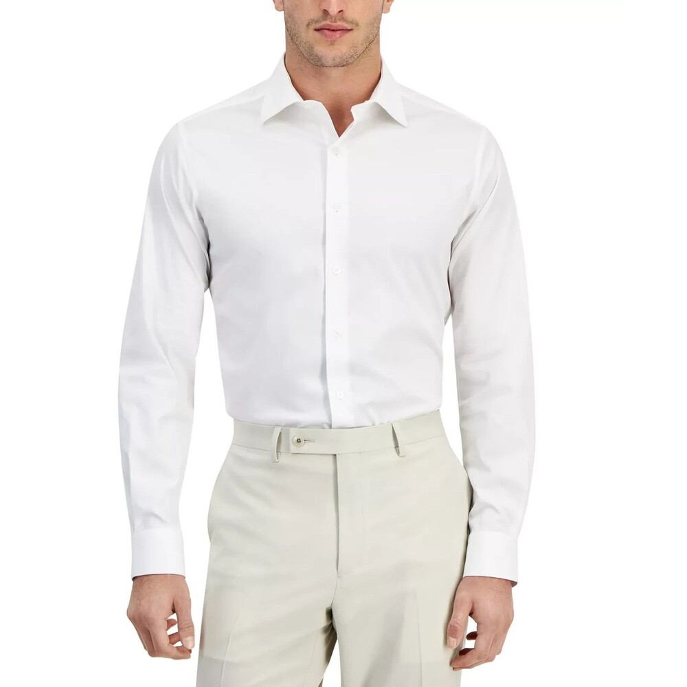 Alfani Men's Regular Fit Travel Ready Solid Dress Shirt White 18-18.5/34-35